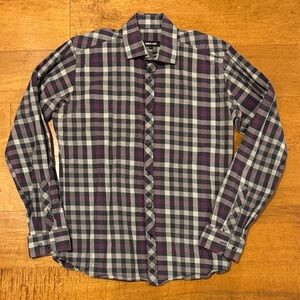 Jared Lang Purple and Gray Plaid Button Down Shirt